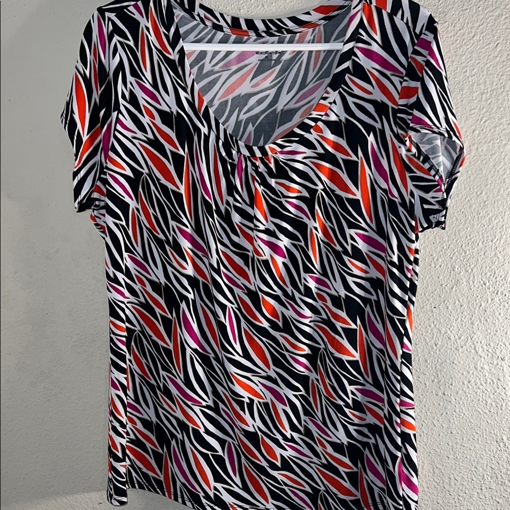 Vibrant Multicolor Patterned Short Sleeve Top